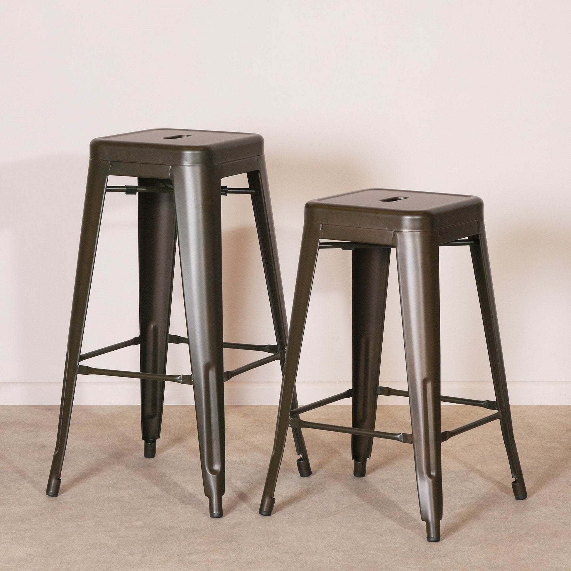 Industrial Style Steel Stackable Metal Bar Stool in Aged Zinc Effect Finish - Esmae & Rose