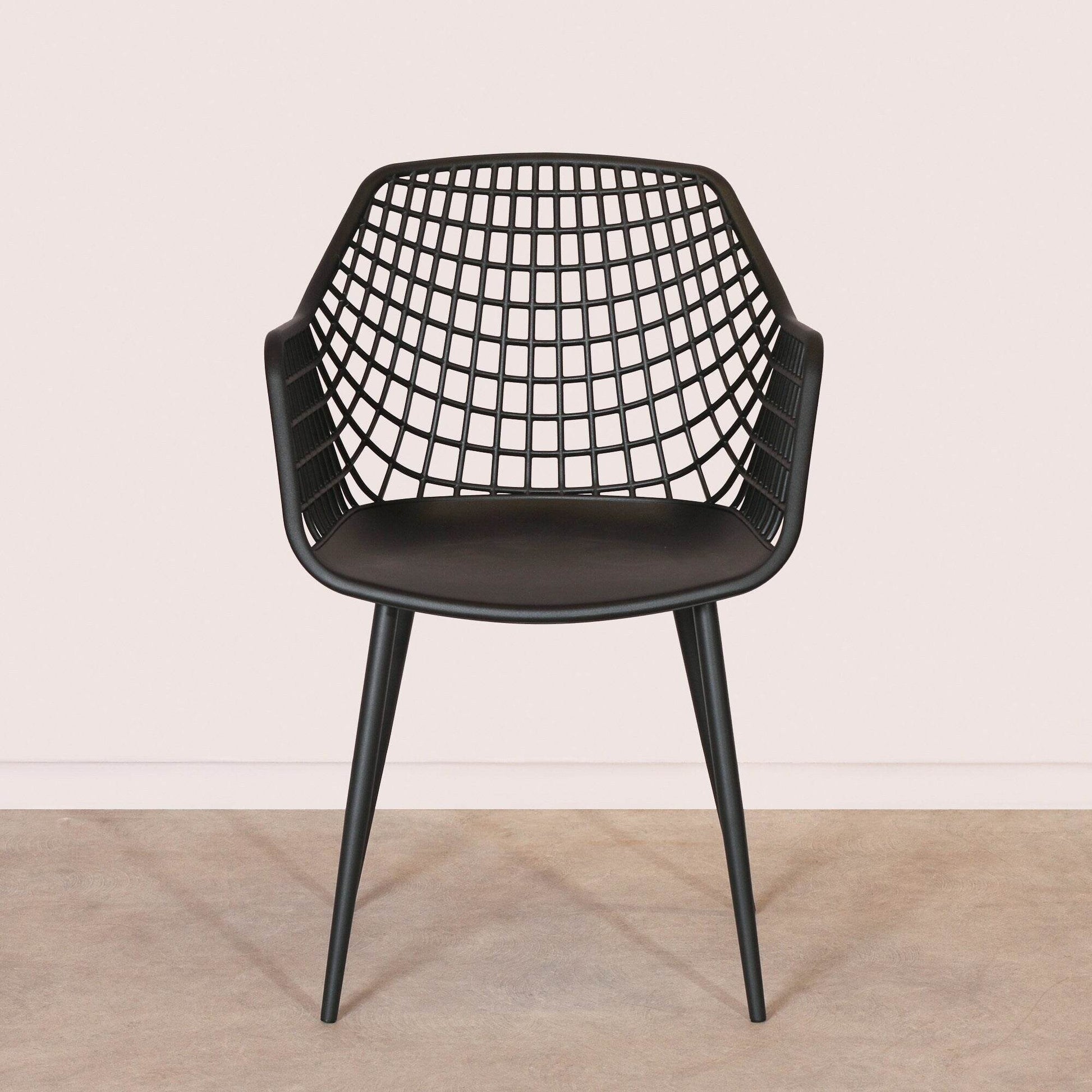 Modern Mesh Moulded Piazza Plastic Black Dining Chair With Arms - Esmae & Rose