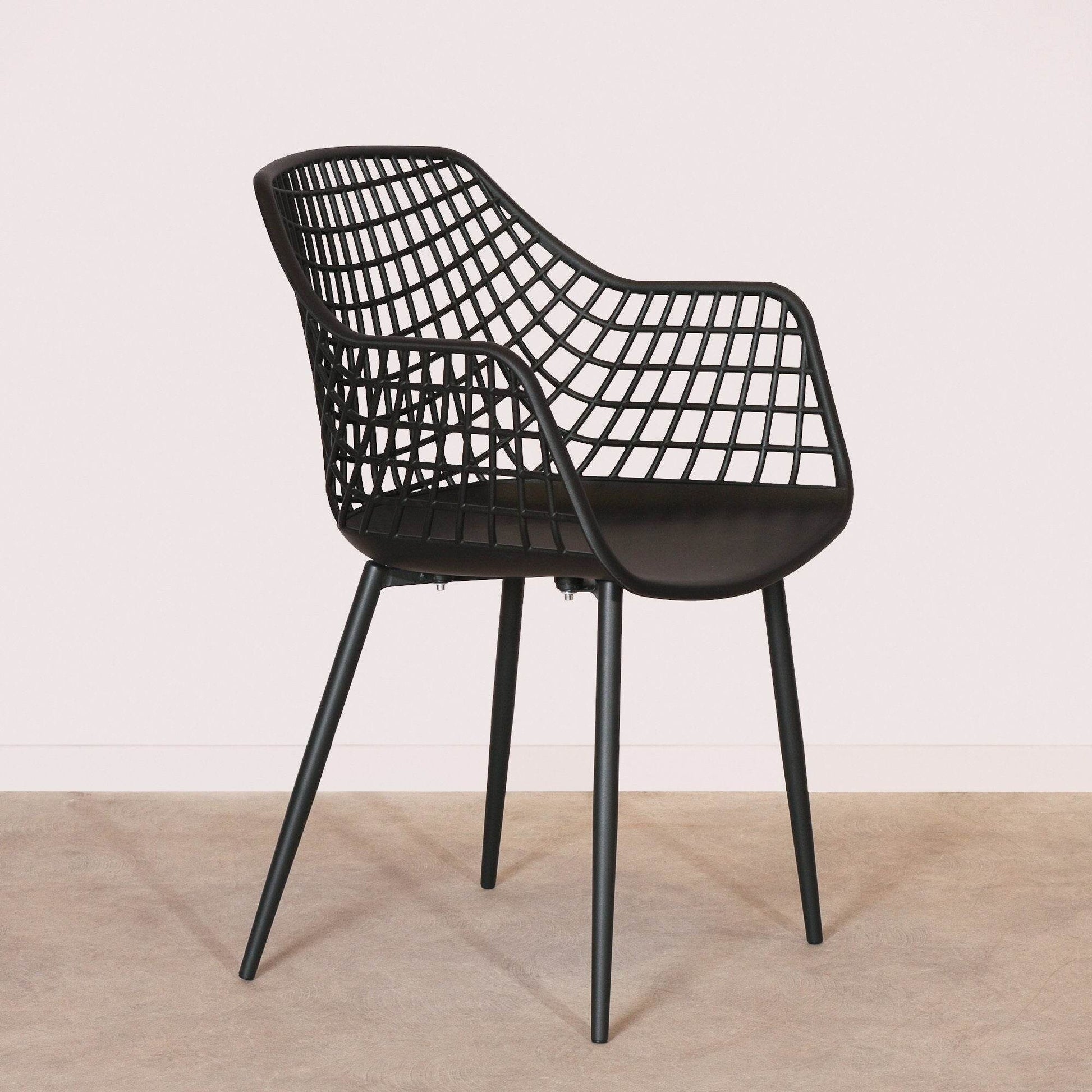 Modern Mesh Moulded Piazza Plastic Black Dining Chair With Arms - Esmae & Rose