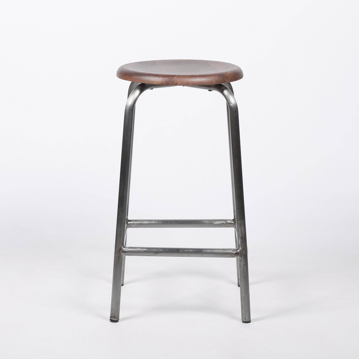 Industrial Vintage Metal Iron Frame Wooden Mango Round Seat 69cm Kitchen Bar Stool - Esmae & Rose