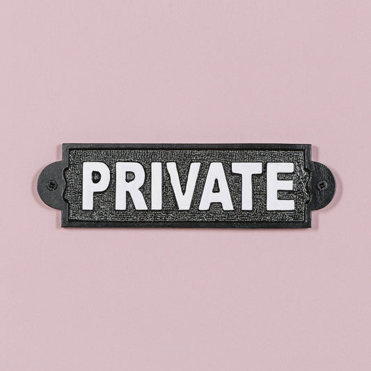 Vintage Style PRIVATE Wall Gate Cast Iron Heavy Metal Sign in Black Finish - Esmae & Rose