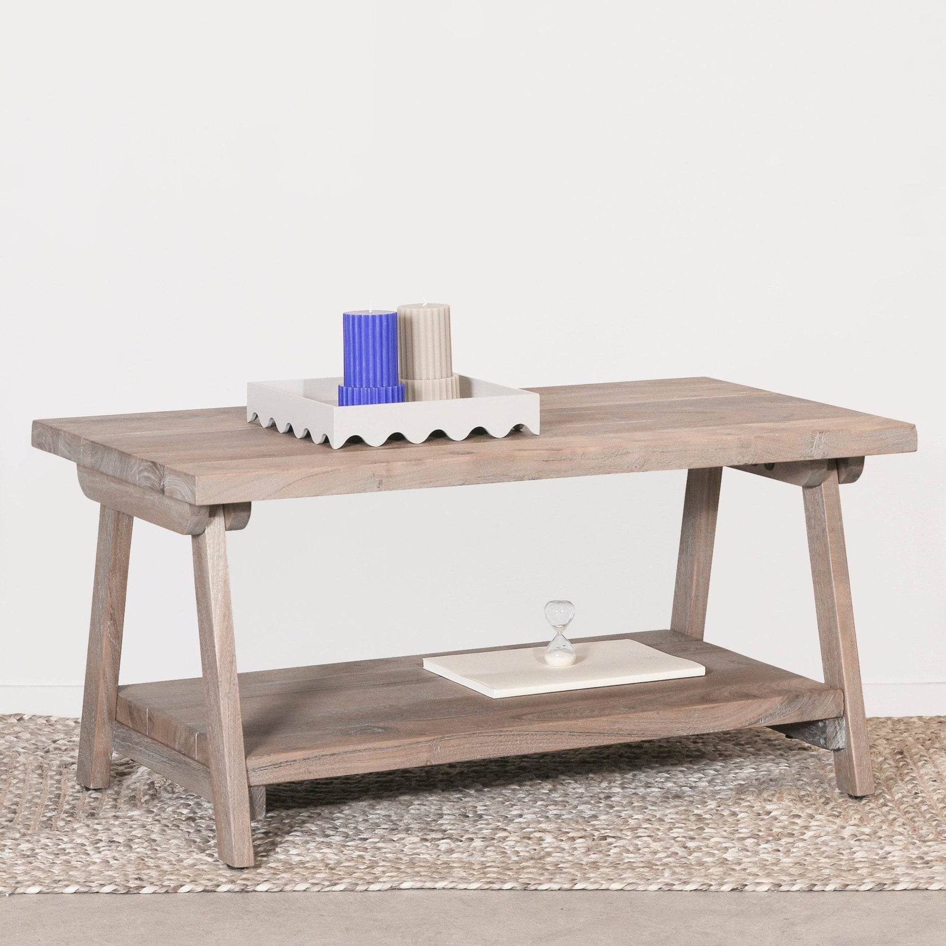 Natural Wooden Farmhouse Rustic Reclaimed Acacia Vintage Splay Coffee Table - Esmae & Rose