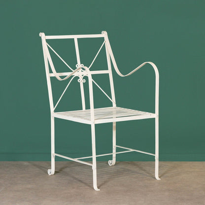 Aged French Style Iron Frame Off White Cream Distressed Garden Chair - Esmae & Rose