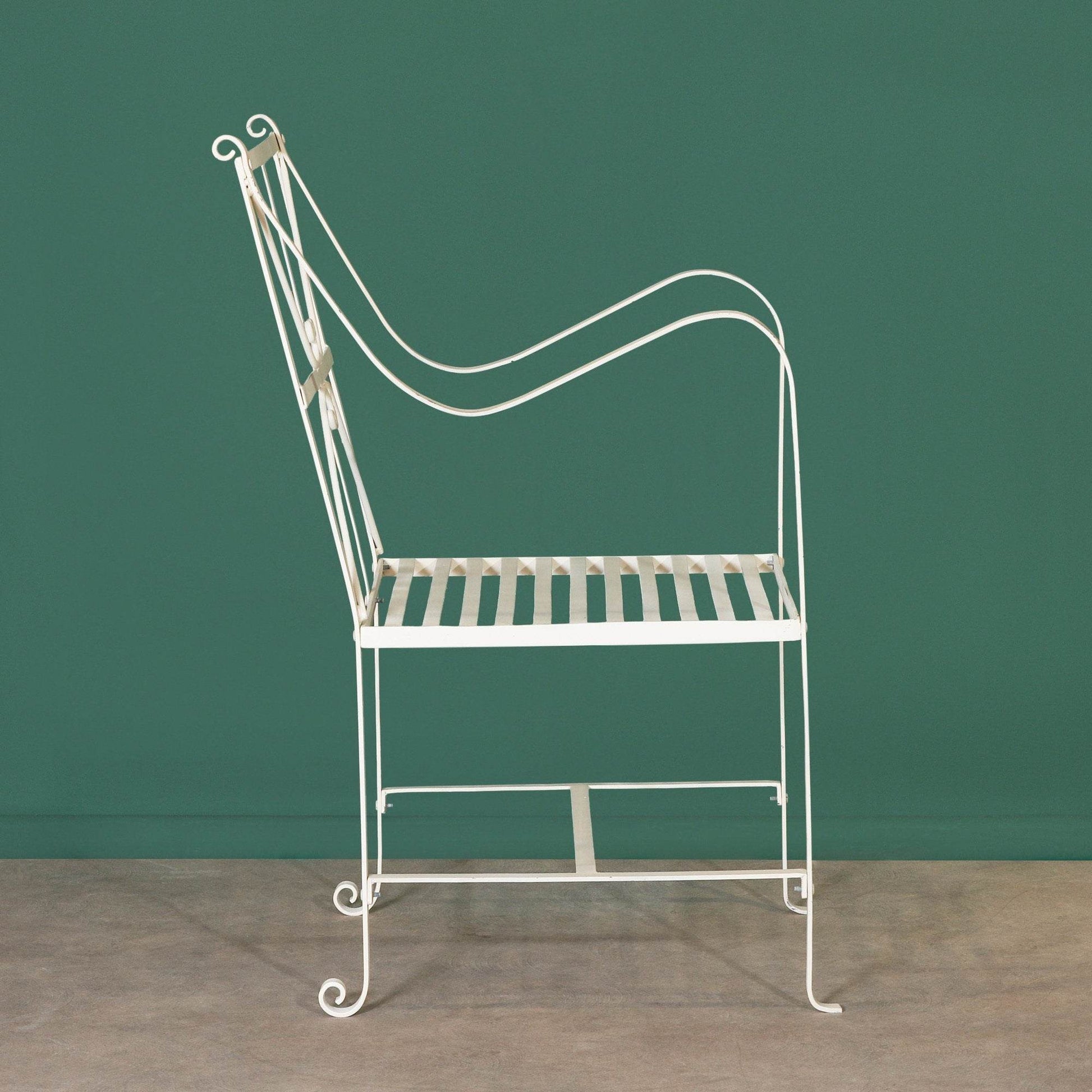 Aged French Style Iron Frame Off White Cream Distressed Garden Chair - Esmae & Rose