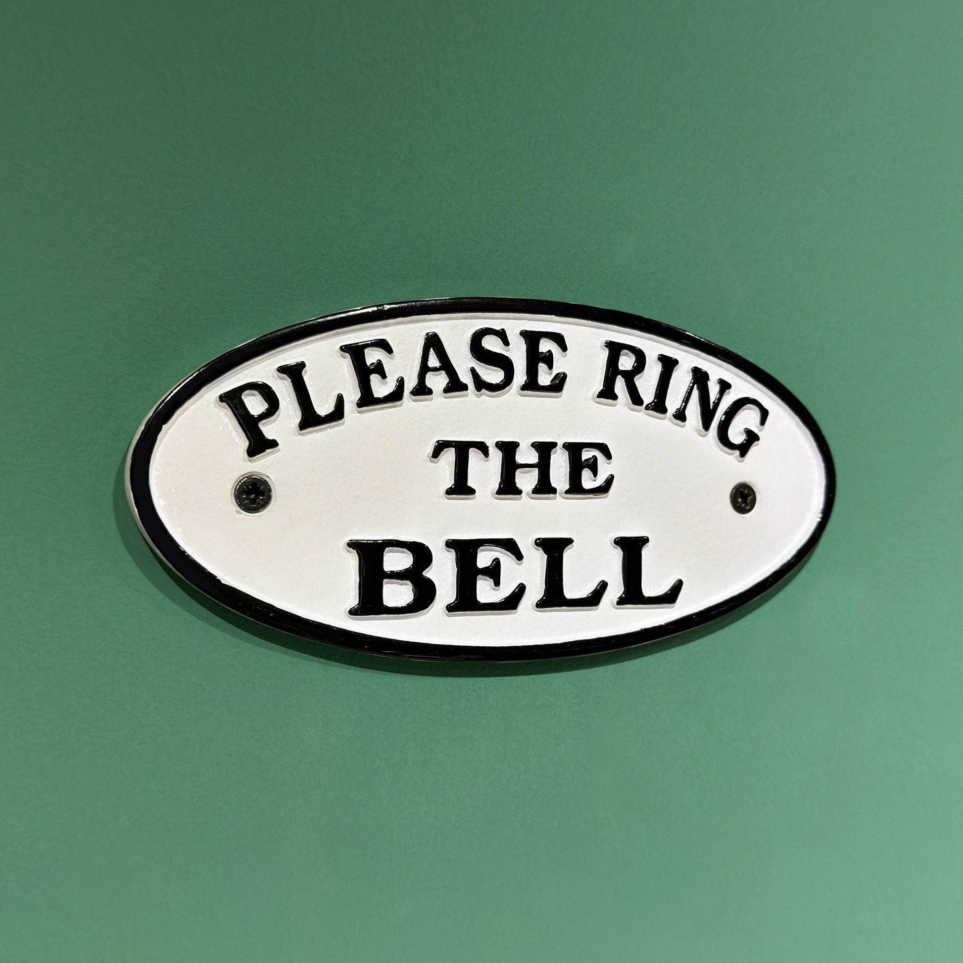 Vintage Victorian English Style Black White PLEASE RING The BELL Door Sign - Cast Metal Plaque - Esmae & Rose