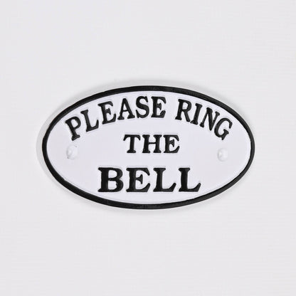 Vintage Victorian English Style Black White PLEASE RING The BELL Door Sign - Cast Metal Plaque - Esmae & Rose