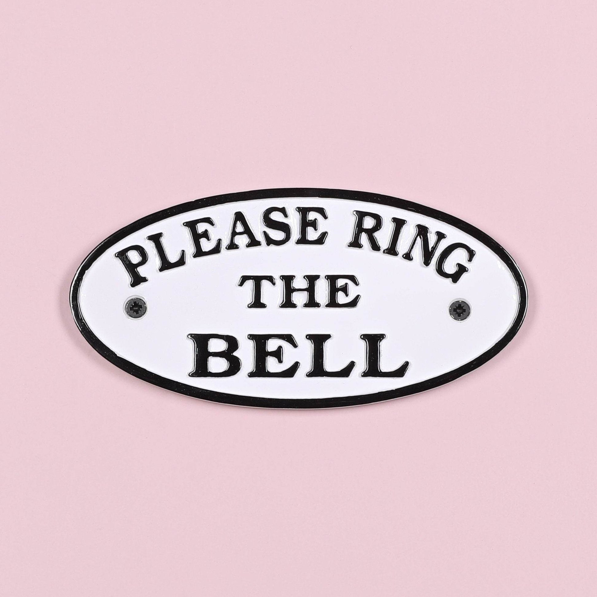 Vintage Victorian English Style Black White PLEASE RING The BELL Door Sign - Cast Metal Plaque - Esmae & Rose