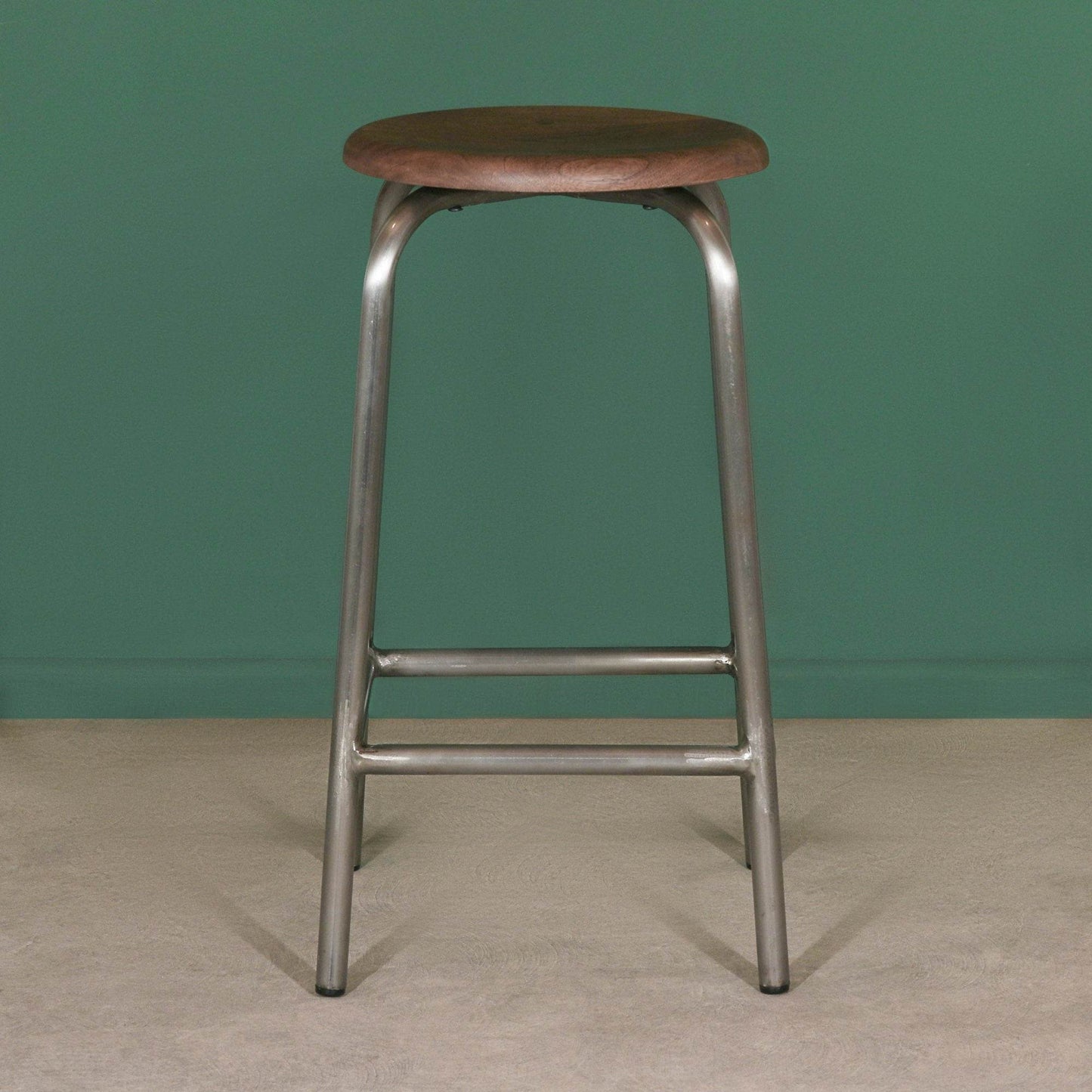 Industrial Vintage Metal Iron Frame Wooden Mango Round Seat 69cm Kitchen Bar Stool - Esmae & Rose