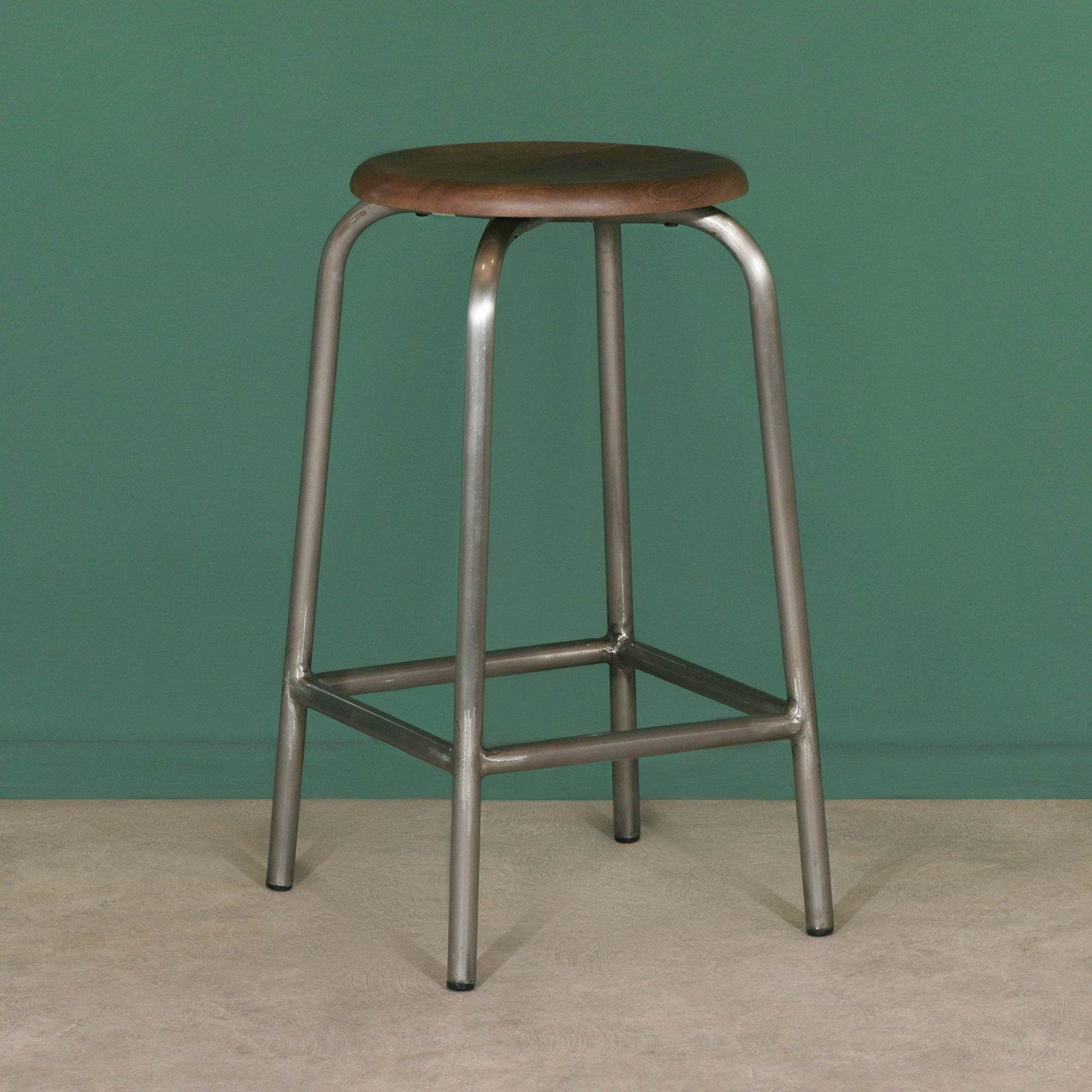 Industrial Vintage Metal Iron Frame Wooden Mango Round Seat 69cm Kitchen Bar Stool - Esmae & Rose