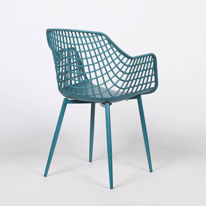 Modern Mesh Moulded Piazza Plastic Ocean Blue Dining Chair With Arms - Esmae & Rose