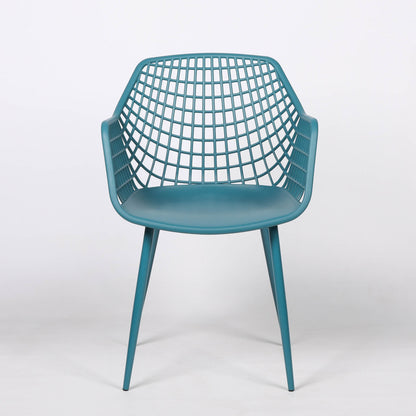 Modern Mesh Moulded Piazza Plastic Ocean Blue Dining Chair With Arms - Esmae & Rose