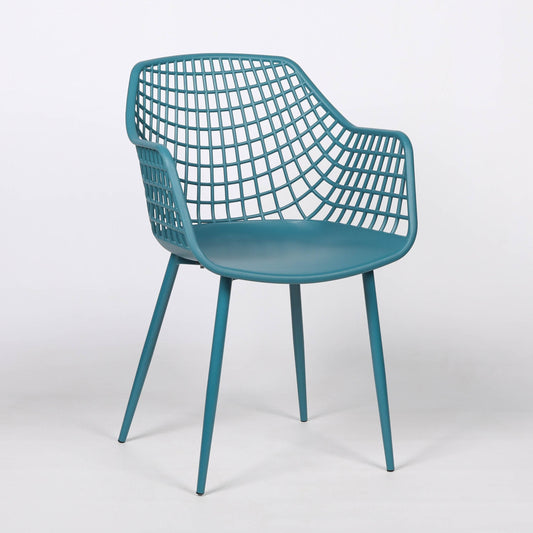 Modern Mesh Moulded Piazza Plastic Ocean Blue Dining Chair With Arms - Esmae & Rose