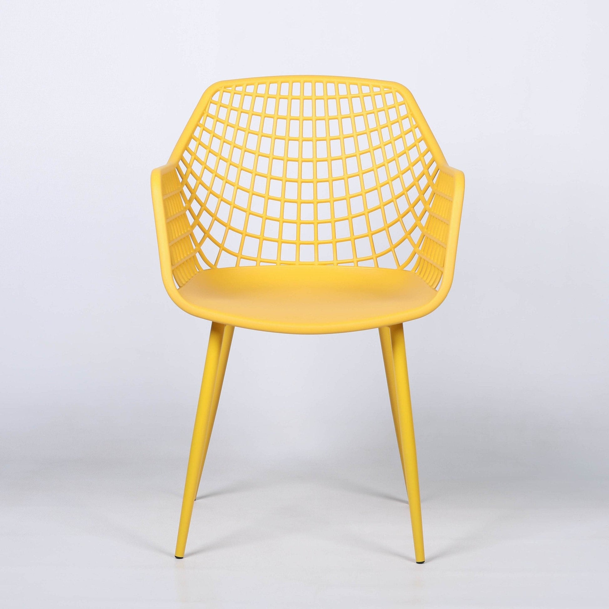 Modern Mesh Moulded Piazza Plastic Yellow Dining Chair With Arms - Esmae & Rose