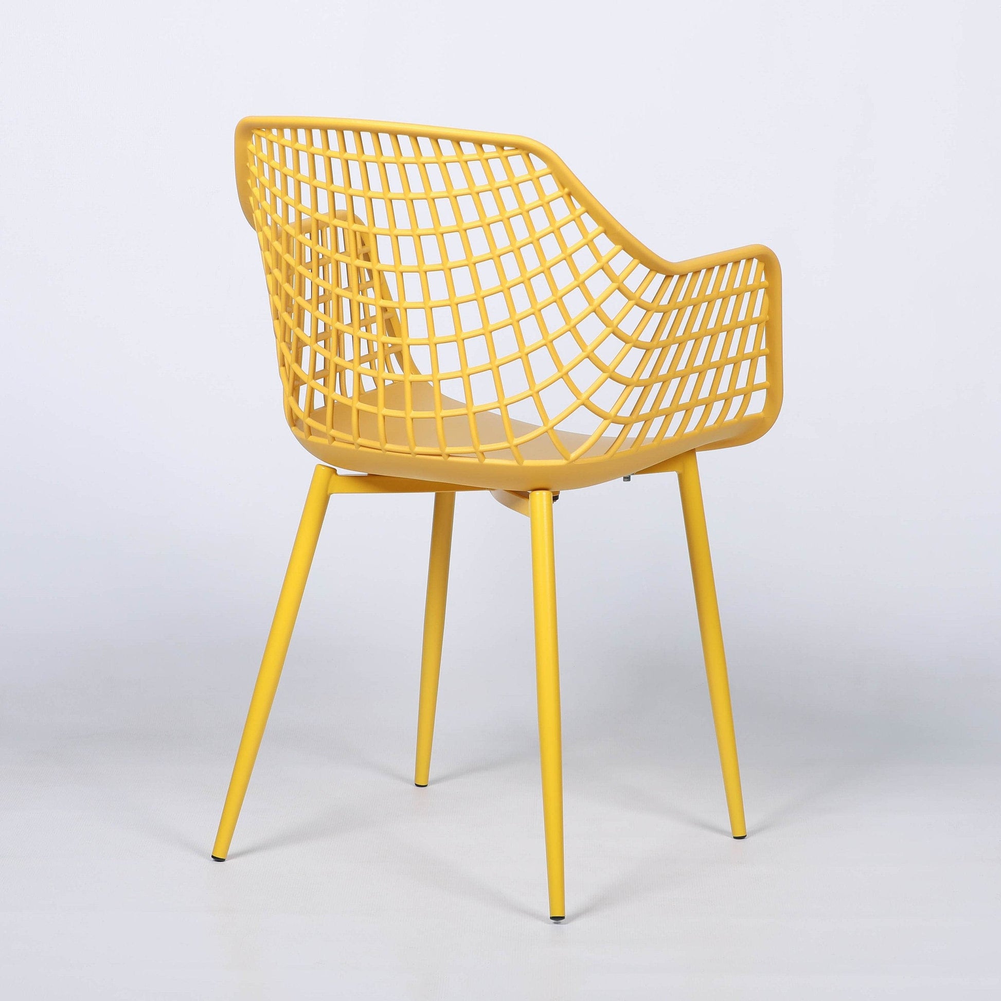 Modern Mesh Moulded Piazza Plastic Yellow Dining Chair With Arms - Esmae & Rose