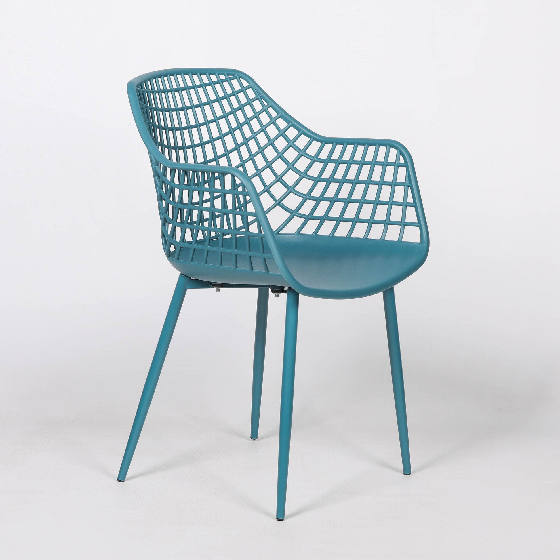 Modern Mesh Moulded Piazza Plastic Ocean Blue Dining Chair With Arms - Esmae & Rose