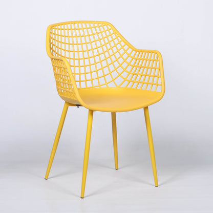 Modern Mesh Moulded Piazza Plastic Yellow Dining Chair With Arms - Esmae & Rose