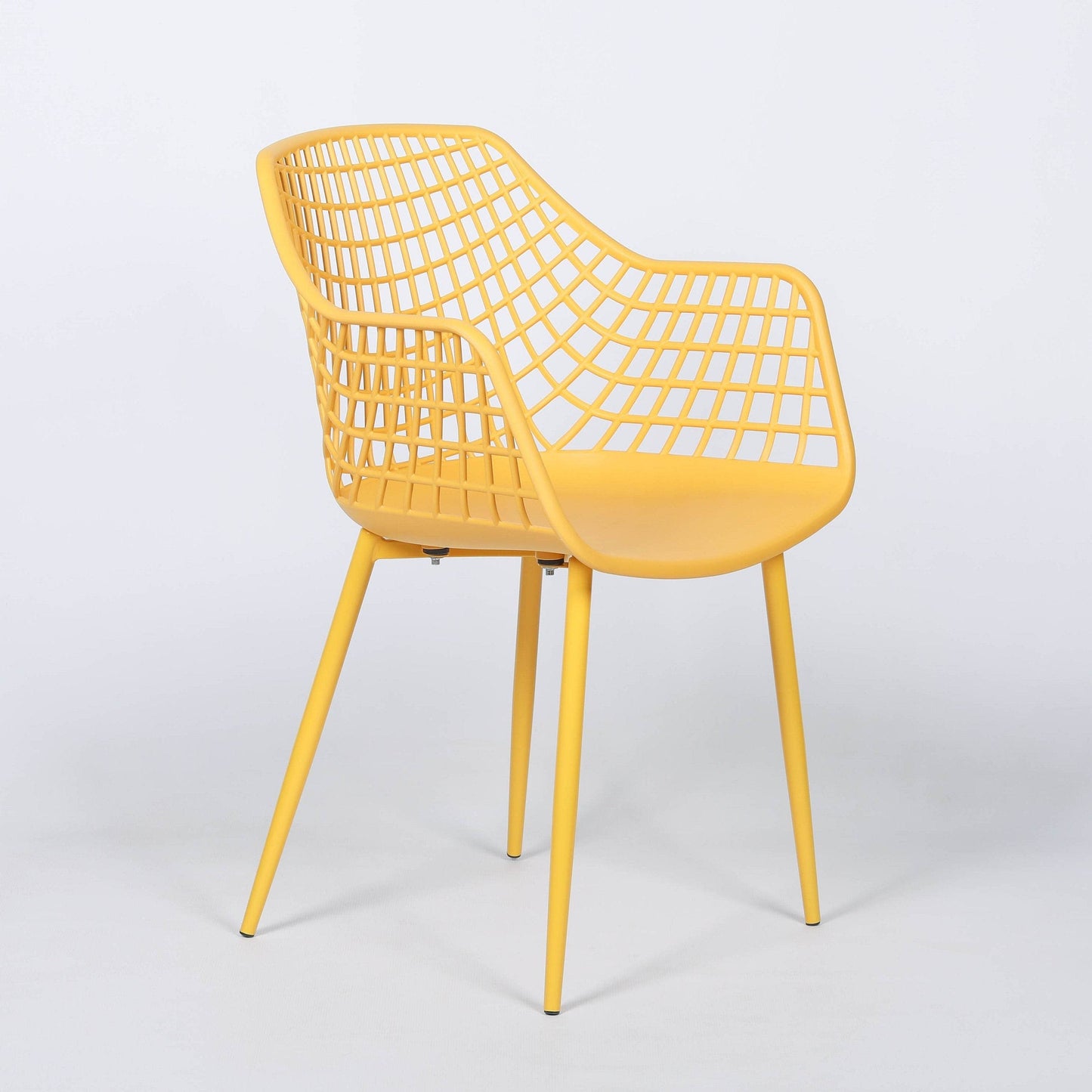 Modern Mesh Moulded Piazza Plastic Yellow Dining Chair With Arms - Esmae & Rose