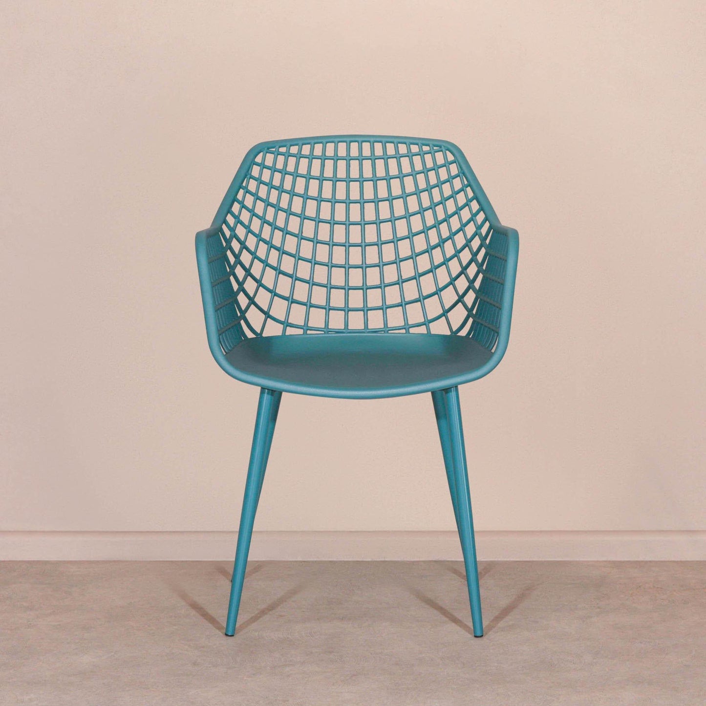 Modern Mesh Moulded Piazza Plastic Ocean Blue Dining Chair With Arms - Esmae & Rose