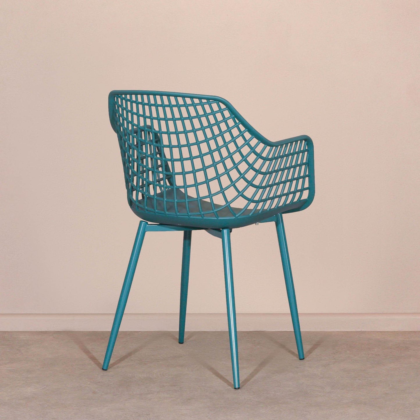 Modern Mesh Moulded Piazza Plastic Ocean Blue Dining Chair With Arms - Esmae & Rose