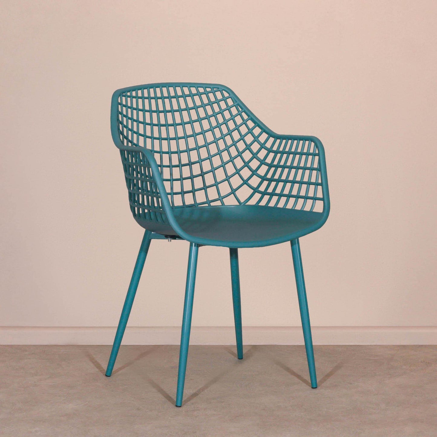 Modern Mesh Moulded Piazza Plastic Ocean Blue Dining Chair With Arms - Esmae & Rose