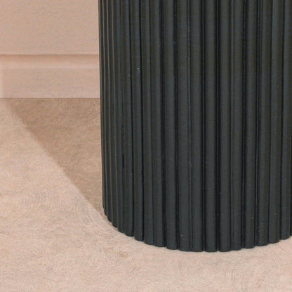 Hand Carved Black Wooden Reeded Fluted Round Top Occasional End Table Side Table - Esmae & Rose