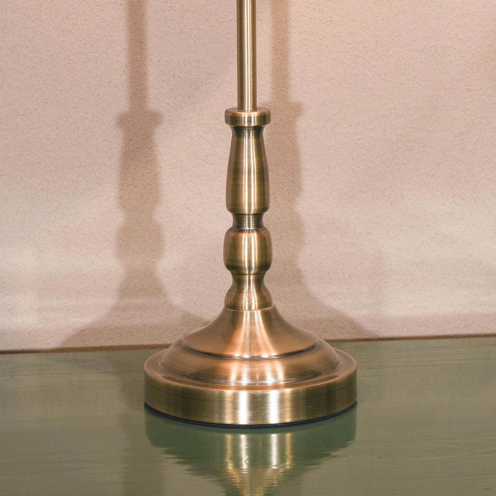 Classic Traditional Candlestick Metal Satin Brass Classic Table Lamp With Pleated Shade - Esmae & Rose