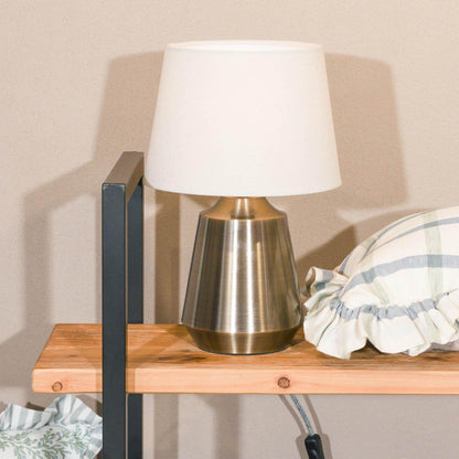 Satin Brass Style Finish Bedside Table Lamp With Fabric Shade And In Line Cable Toggle Switch - Esmae & Rose