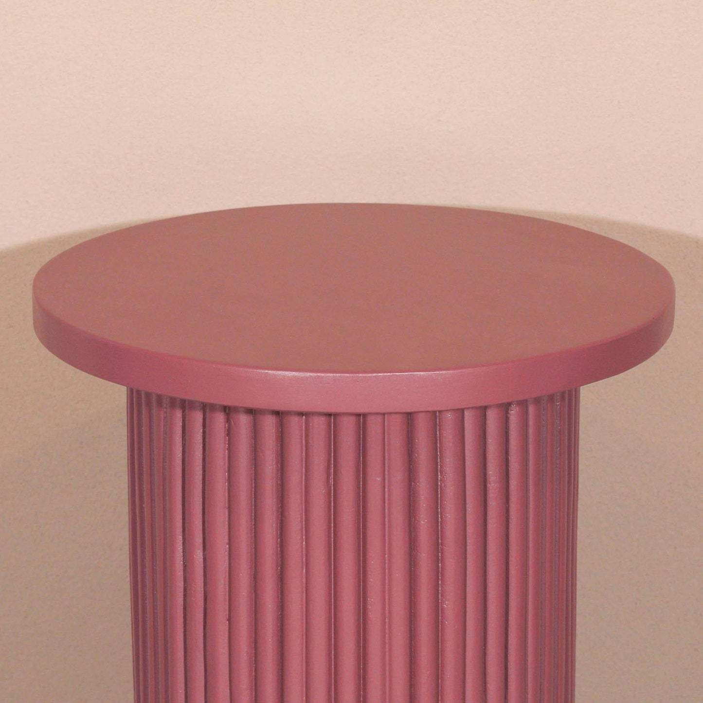 Hand Carved Damson Wooden Reeded Fluted Round Top Occasional End Table Side Table - Esmae & Rose