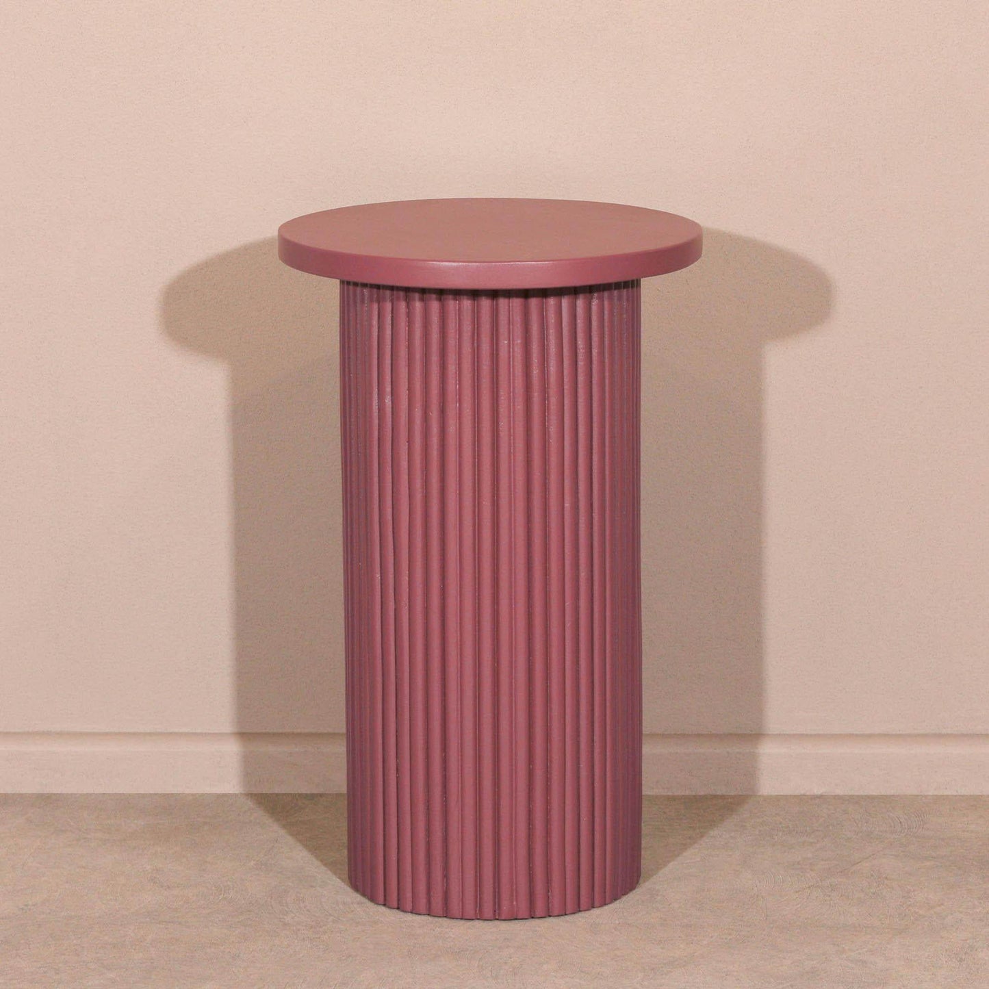 Hand Carved Damson Wooden Reeded Fluted Round Top Occasional End Table Side Table - Esmae & Rose