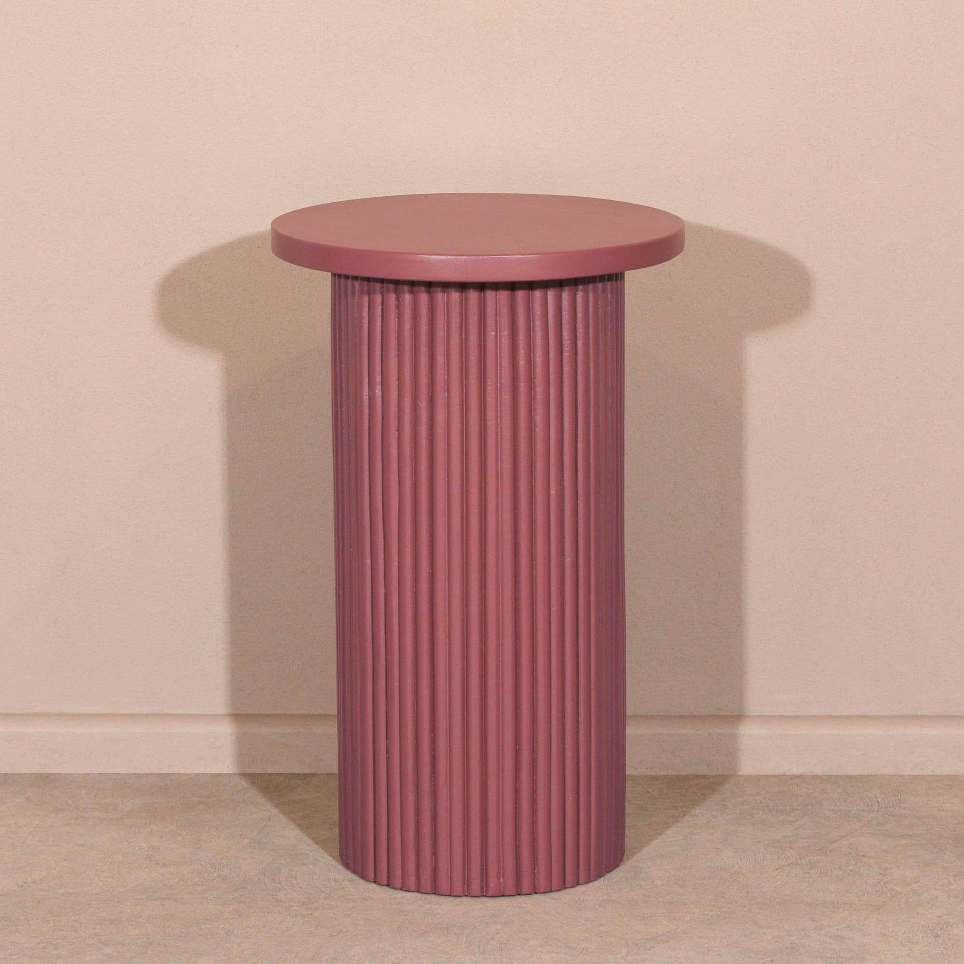 Hand Carved Damson Wooden Reeded Fluted Round Top Occasional End Table Side Table - Esmae & Rose