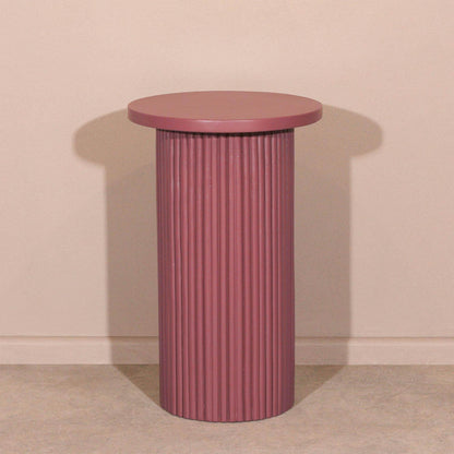 Hand Carved Damson Wooden Reeded Fluted Round Top Occasional End Table Side Table - Esmae & Rose