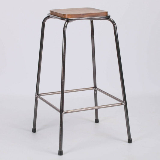 Industrial Lab Raw Steel Lacquer Style Stackable Wooden Bar Stool Breakfast Bar - Esmae & Rose