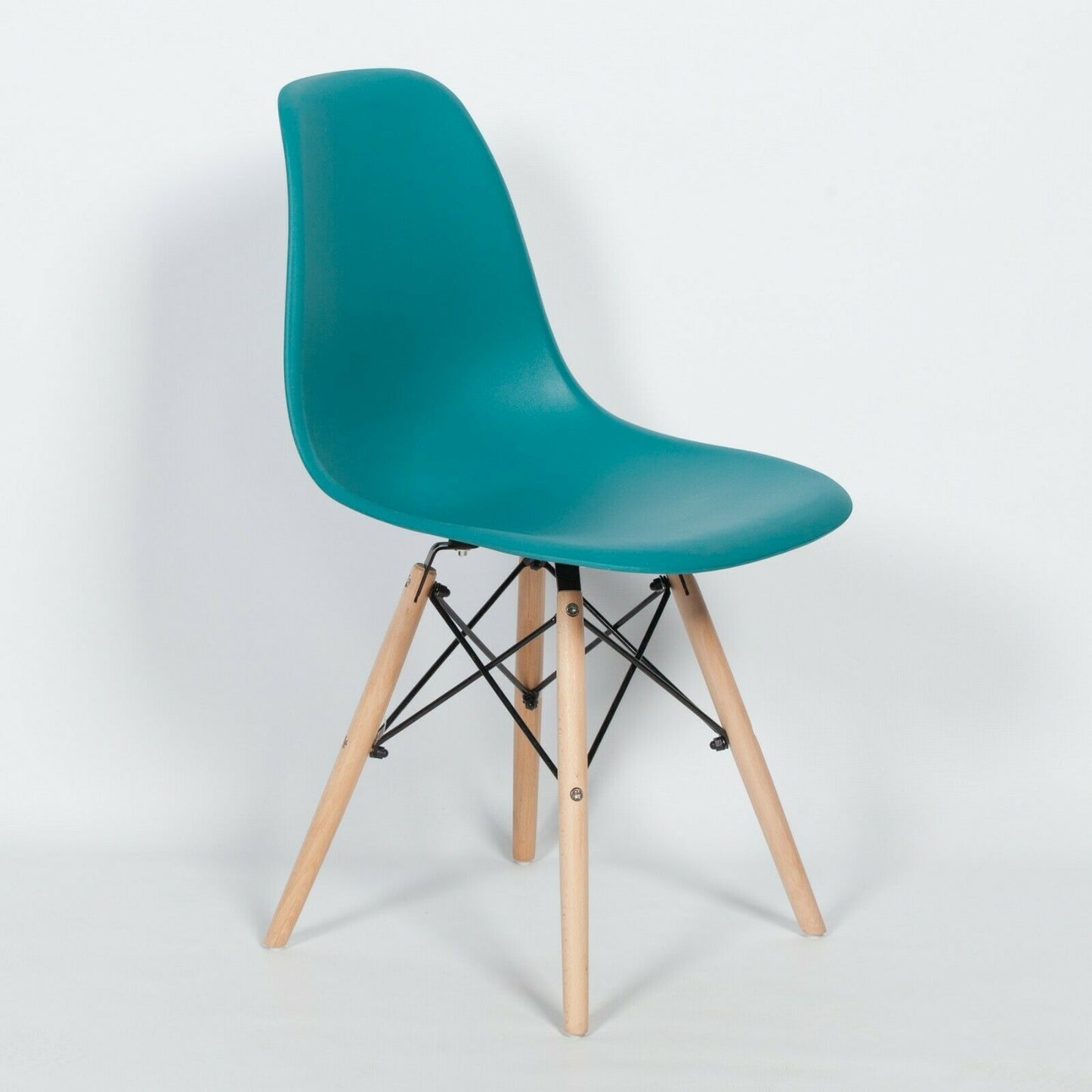 Ocean Blue Eames-Style Plastic Dining Chair with Wooden Legs