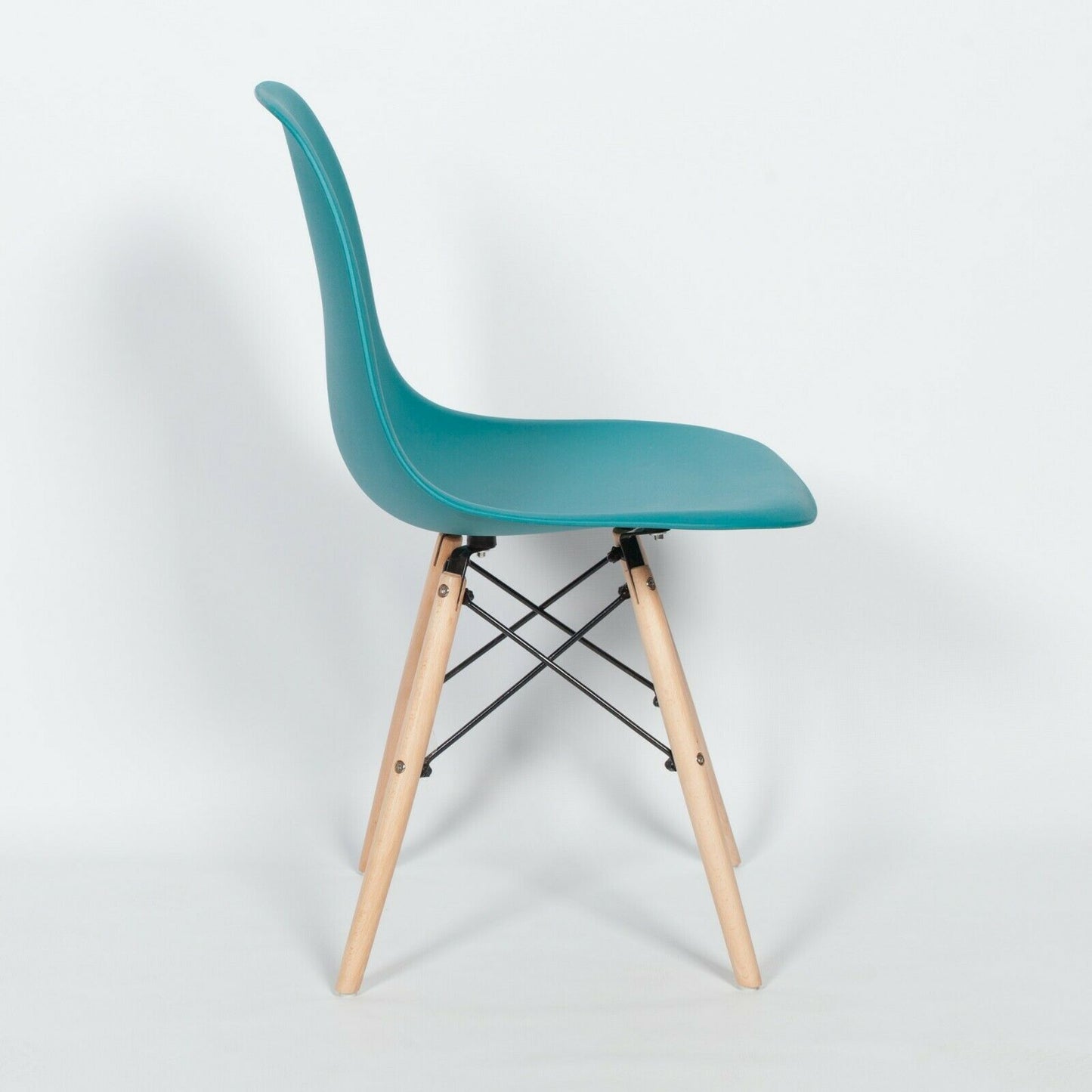 Ocean Blue Eames-Style Plastic Dining Chair with Wooden Legs