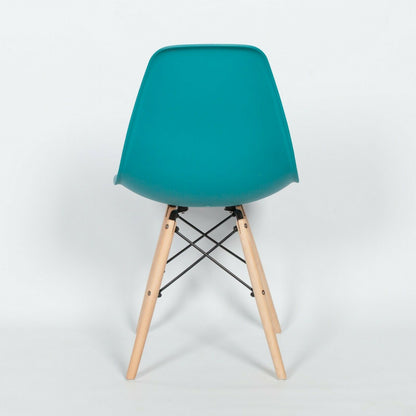 Ocean Blue Eames-Style Plastic Dining Chair with Wooden Legs