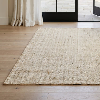 Braided Rectangular Ecru Natural Jute Weaved Durable Braid Rug