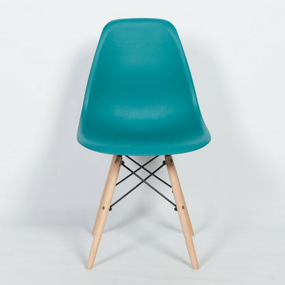Ocean Blue Eames-Style Plastic Dining Chair with Wooden Legs